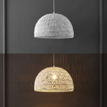 Campana 20" Bohemian Modern Woven Rattan/Iron LED Pendant